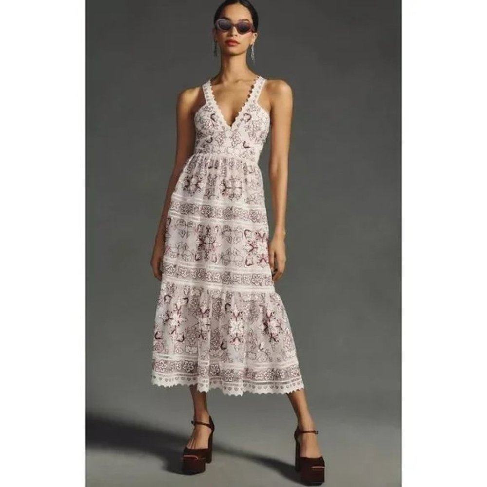 Anthropologie Embroidered midi